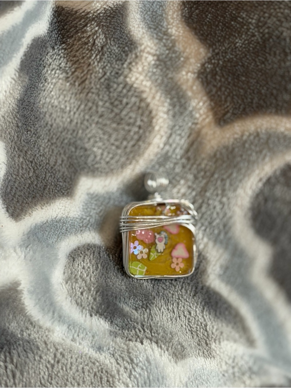 Handmade Yellow Floral Glass Pendant Necklace - Wire Wrapped